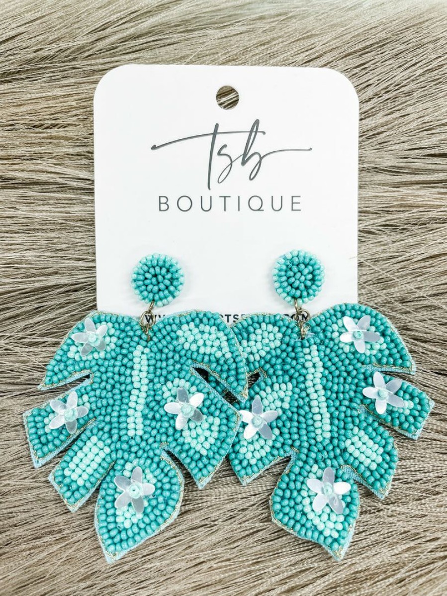 * Texas Bling Blue Palm Leaf Beaded Earrings Take Me Away: Resort Edition Jewelry