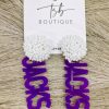 * Texas Bling Purple Jacks White Pom Earrings Jewelry