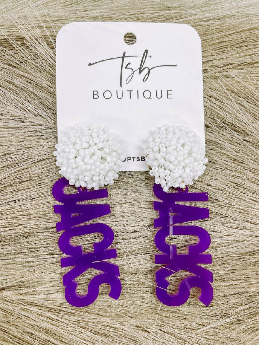 * Texas Bling Purple Jacks White Pom Earrings Jewelry