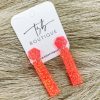 * Texas Bling Neon Fit Check Rectangle Dangle Earrings Coral Sunrise Jewelry