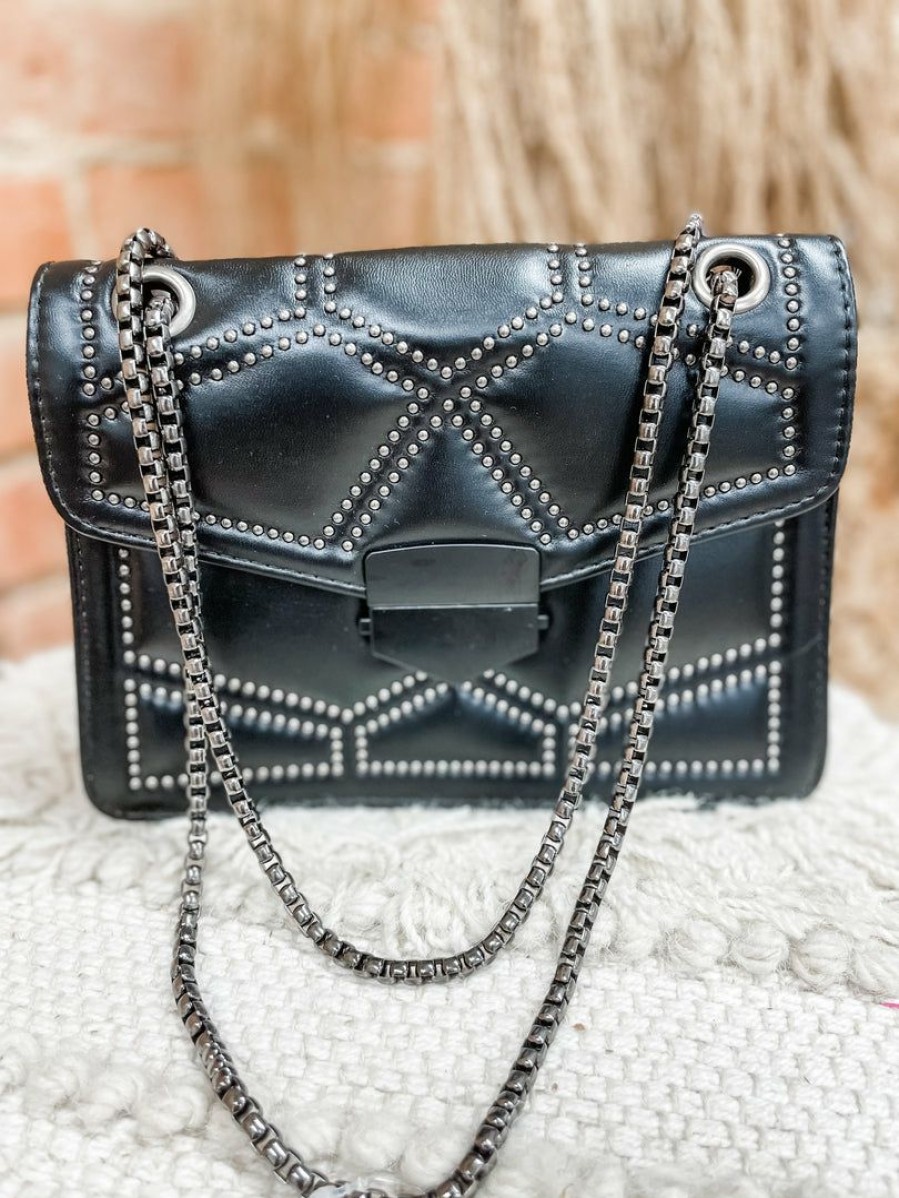 * Texas Bling Chloe Black Stud Crossbody Bags