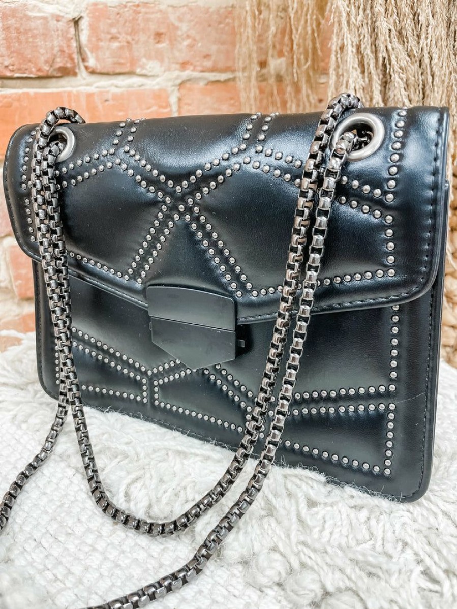 * Texas Bling Chloe Black Stud Crossbody Bags