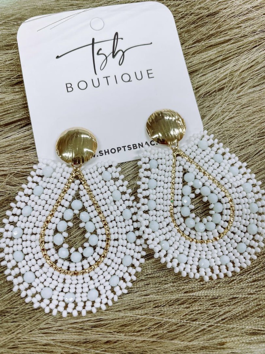 * Texas Bling Mariana White Beaded Earrings Jewelry