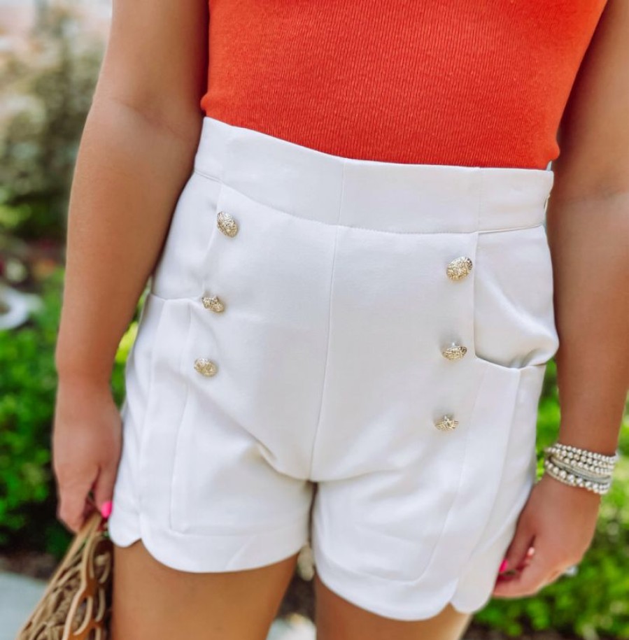 * Entro Robin Button Detail Front High Waisted Shorts Bottoms Bottoms