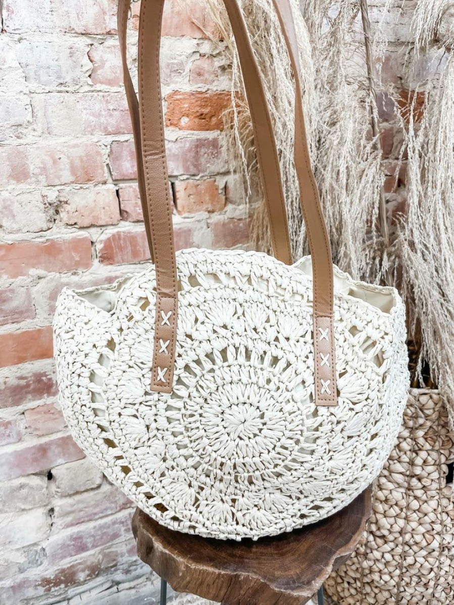 * Texas Bling Maya Straw Round Beach Bag Take Me Away: Resort Edition Bags