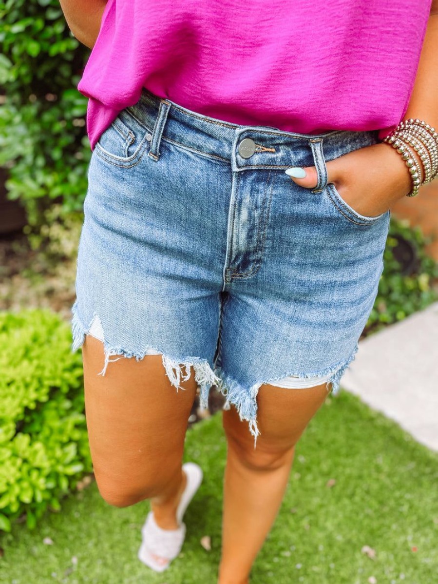 * Risen Bryanna Frayed Hem Shorts Denim Bottoms