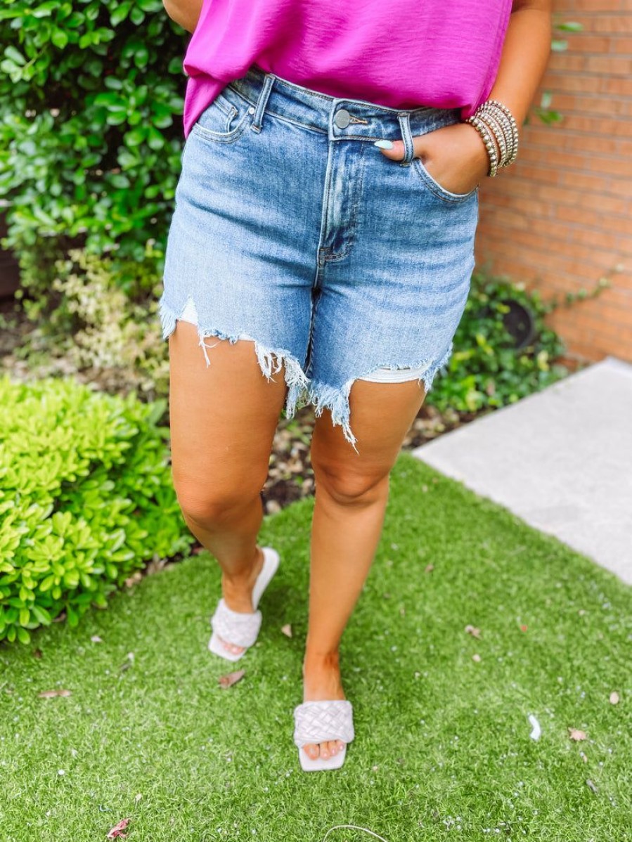 * Risen Bryanna Frayed Hem Shorts Denim Bottoms