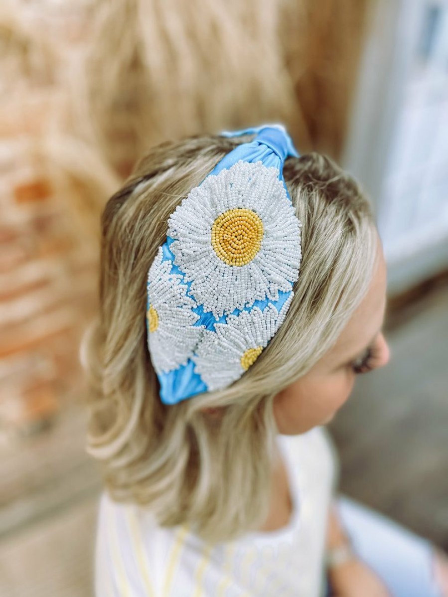 * Texas Bling Kaylee Blue Silk Sunflower Headband Hair Accessories