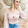 * Peach Love Victoria Bubble Sleeve Bodysuit- Dusty Mauve Tops