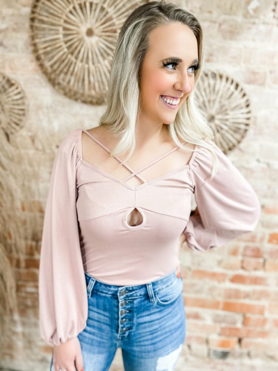 * Peach Love Victoria Bubble Sleeve Bodysuit- Dusty Mauve Tops