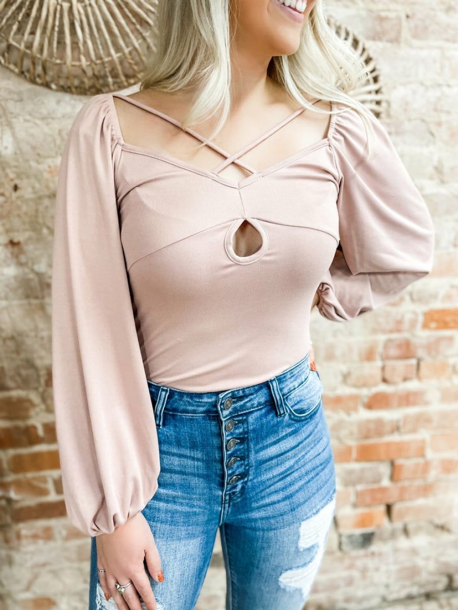 * Peach Love Victoria Bubble Sleeve Bodysuit- Dusty Mauve Tops