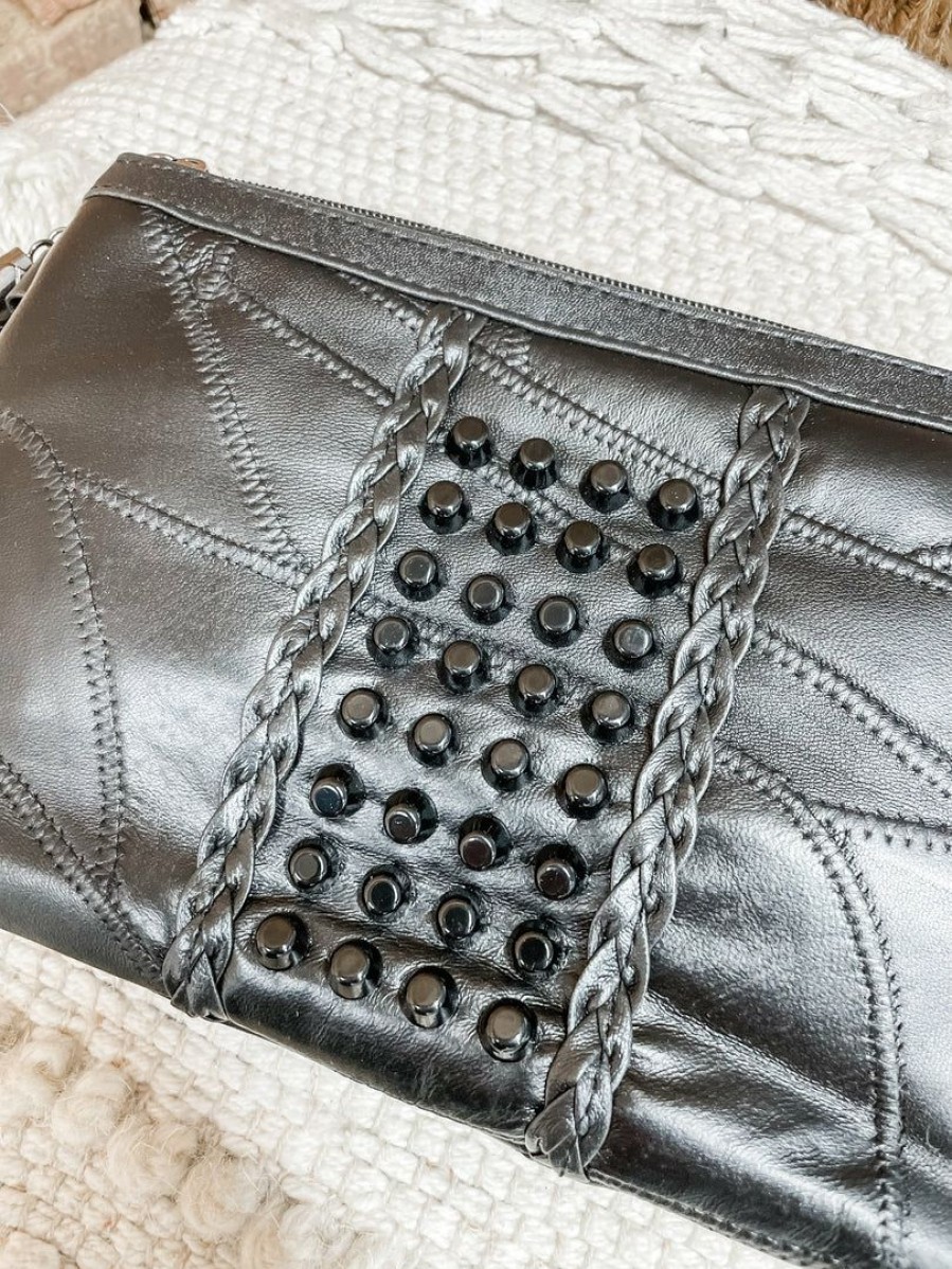 * Texas Bling Ellie Leather Stud Clutch Bags