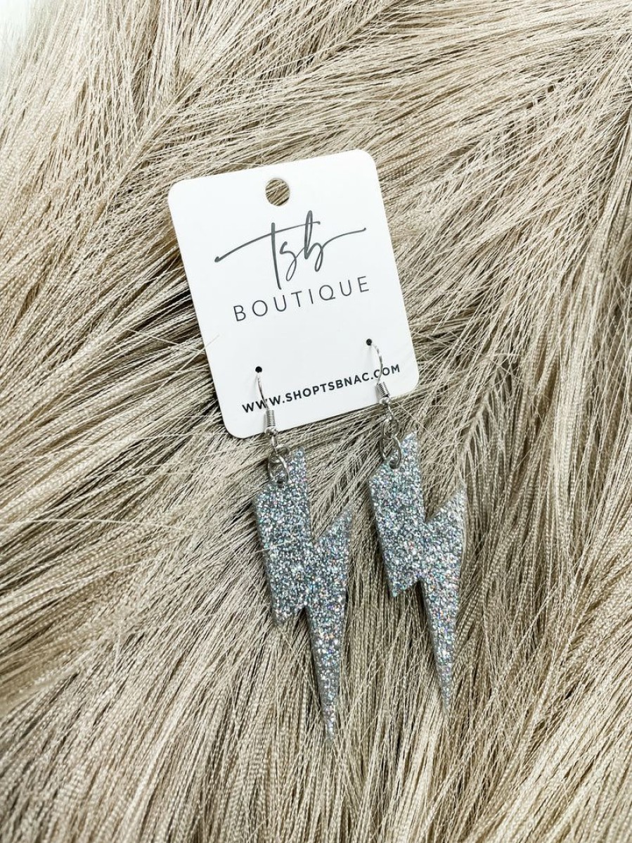 * Texas Bling Jewelry Glitter Lightning Bolt Earrings- Silver Jewelry