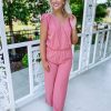 * Entro Rompers & Jumpsuits Annie Elastic Waist Surplice Shoulder Pad Jumpsuit Rompers & Jumpsuits