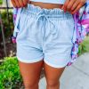 * Easel Serenity Wide Elastic Waistband Denim Shorts- Dark Denim Bottoms