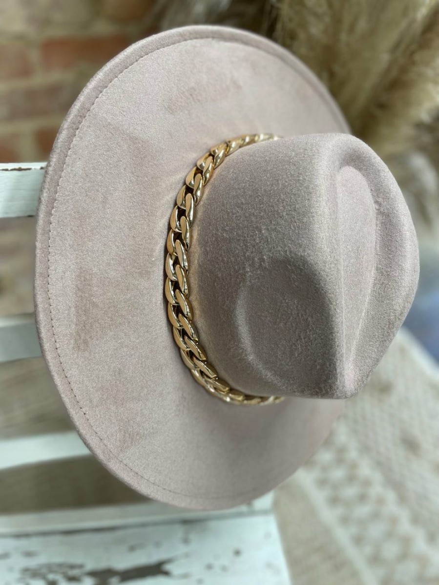 * Texas Bling Koda Chunky Chain Detail Felt Hat- Khaki Hats