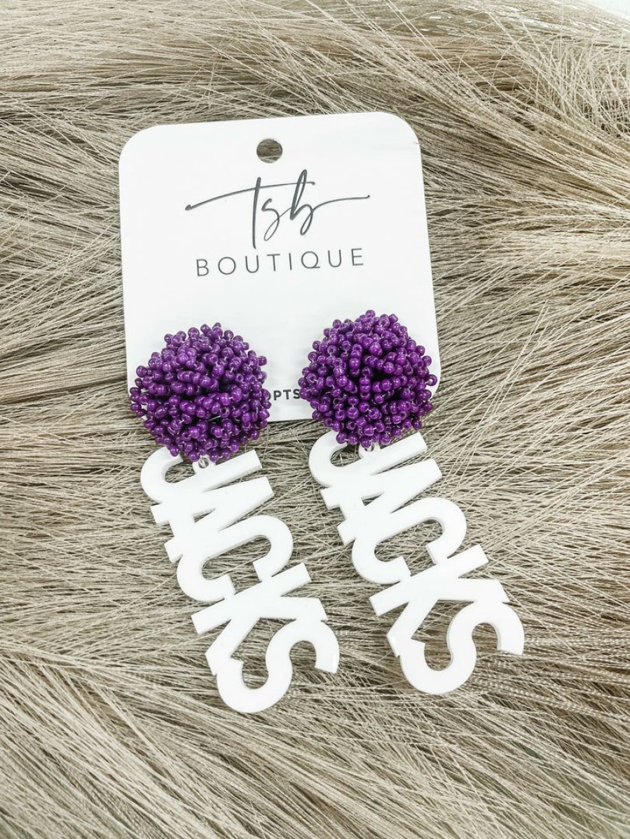 * Texas Bling Sfa White Jacks Dark Purple Pom Earrings Jewelry