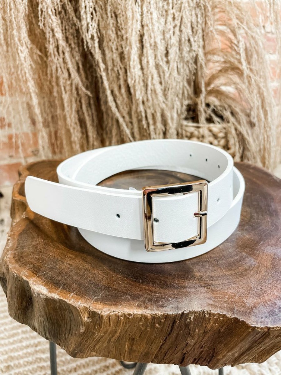 * Texas Bling Simple Skinny Buckle Belt- White Belts