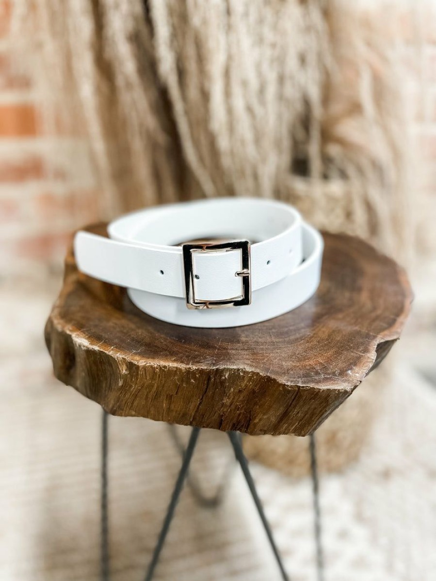 * Texas Bling Simple Skinny Buckle Belt- White Belts