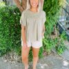 * Easel Jill Pleated Short Sleeve Top- Sage Tops Tops