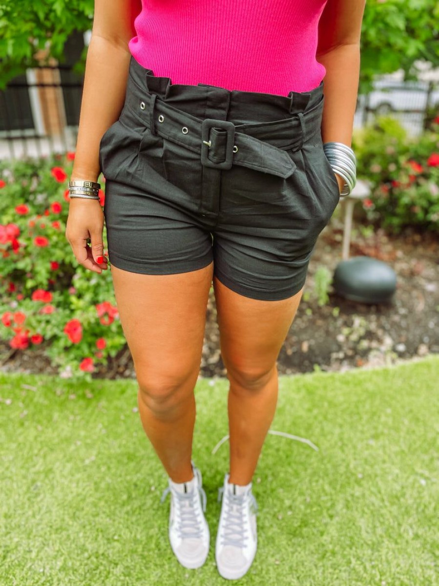 * Must Have Victoria Paperbag Belted Shorts- Black Bottoms