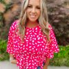 * Umgee Plus Lexie Dalmatian Print Bell Sleeve Top- Hot Pink Plus