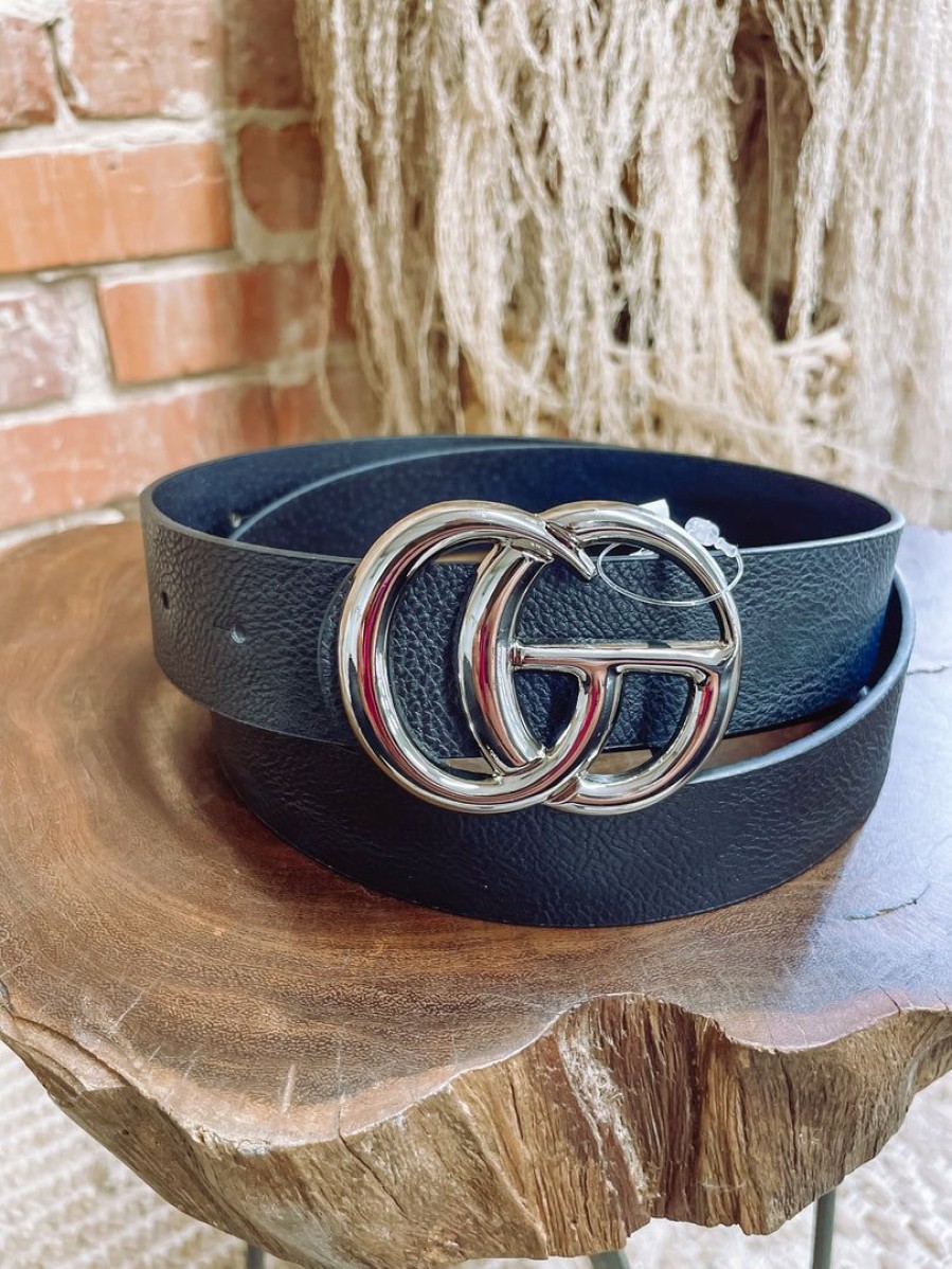 * Texas Bling Belts Black Silver Gg Buckle Belt Belts