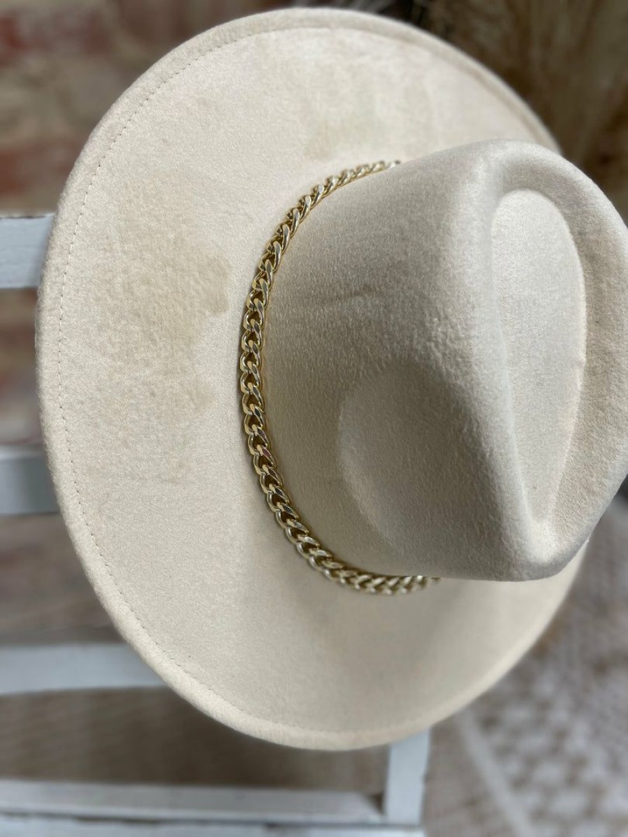 * Texas Bling Hats Stevie Thin Chain Detail Felt Hat- Beige Hats