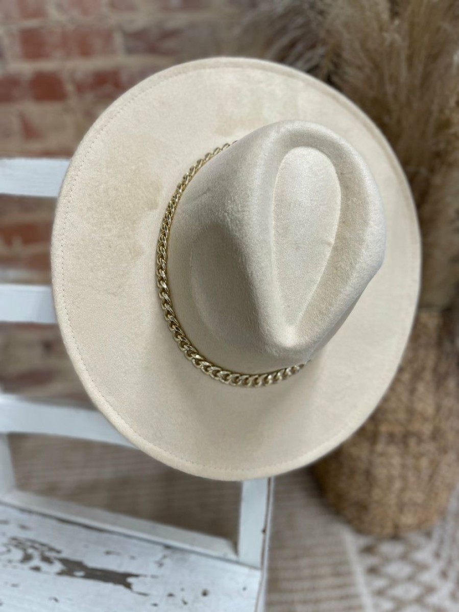 * Texas Bling Hats Stevie Thin Chain Detail Felt Hat- Beige Hats