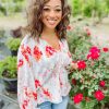 * Entro Marlee Floral V Neck Batwing Top- Orange Tops Tops