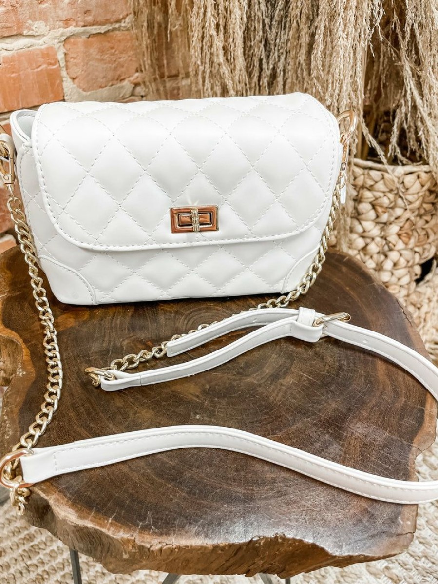 * Texas Bling Jade Leather Rectangle Diamond Bag- Ivory Bags