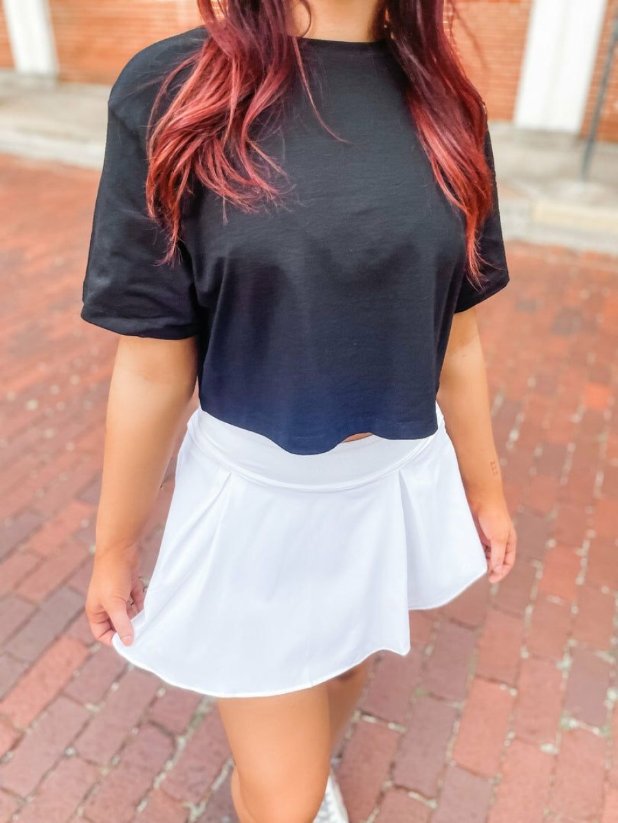 * Rosio Clothing Eva Cropped Short Sleeve Oversized Tee- Black Tops Tops