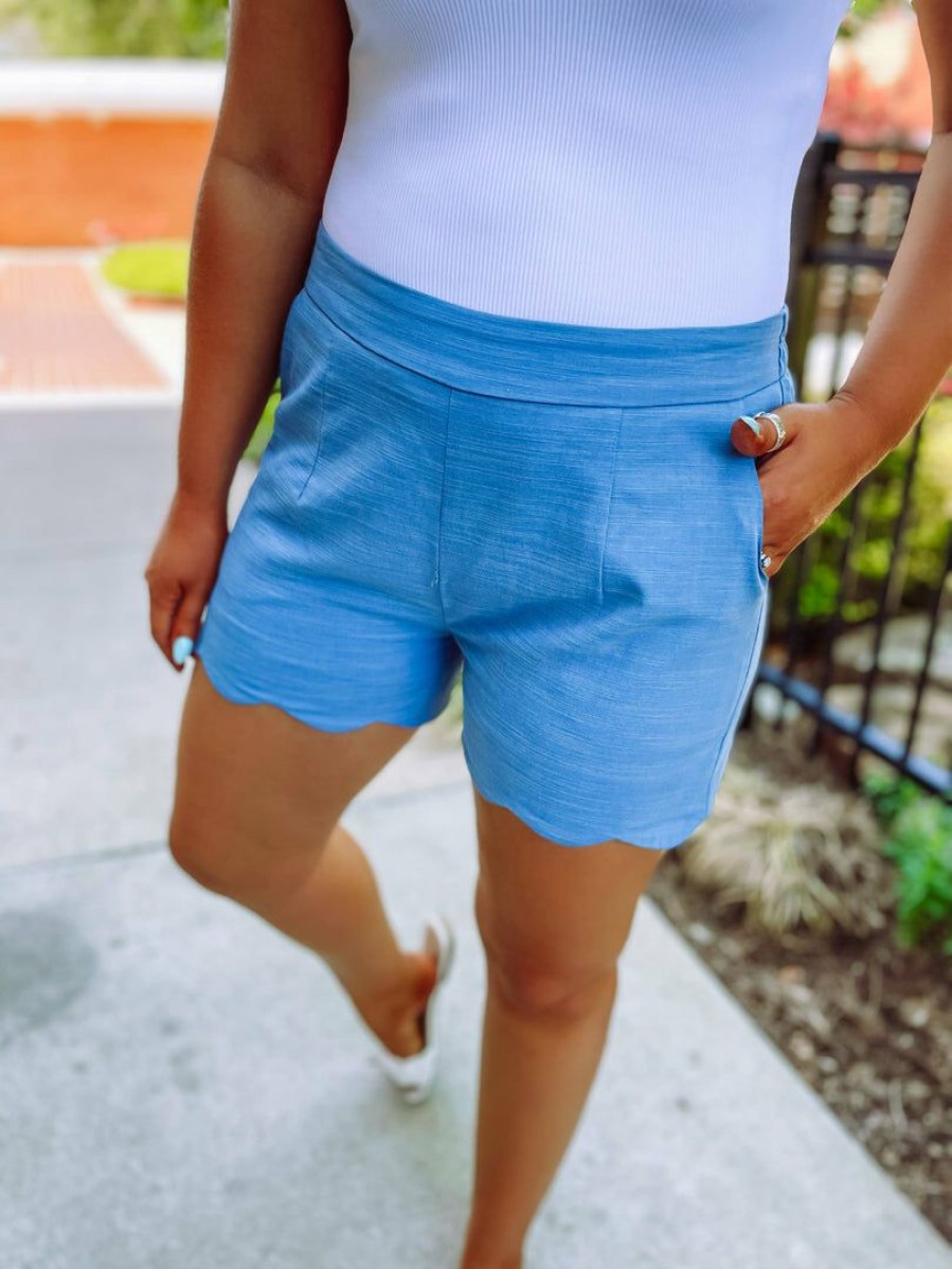 * Ee:Some Everly High Waisted Scallop Shorts- Denim Bottoms