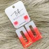 * Texas Bling Neon Fit Check Glitter Open Rectangle Earrings- White & Coral Sunrise Jewelry