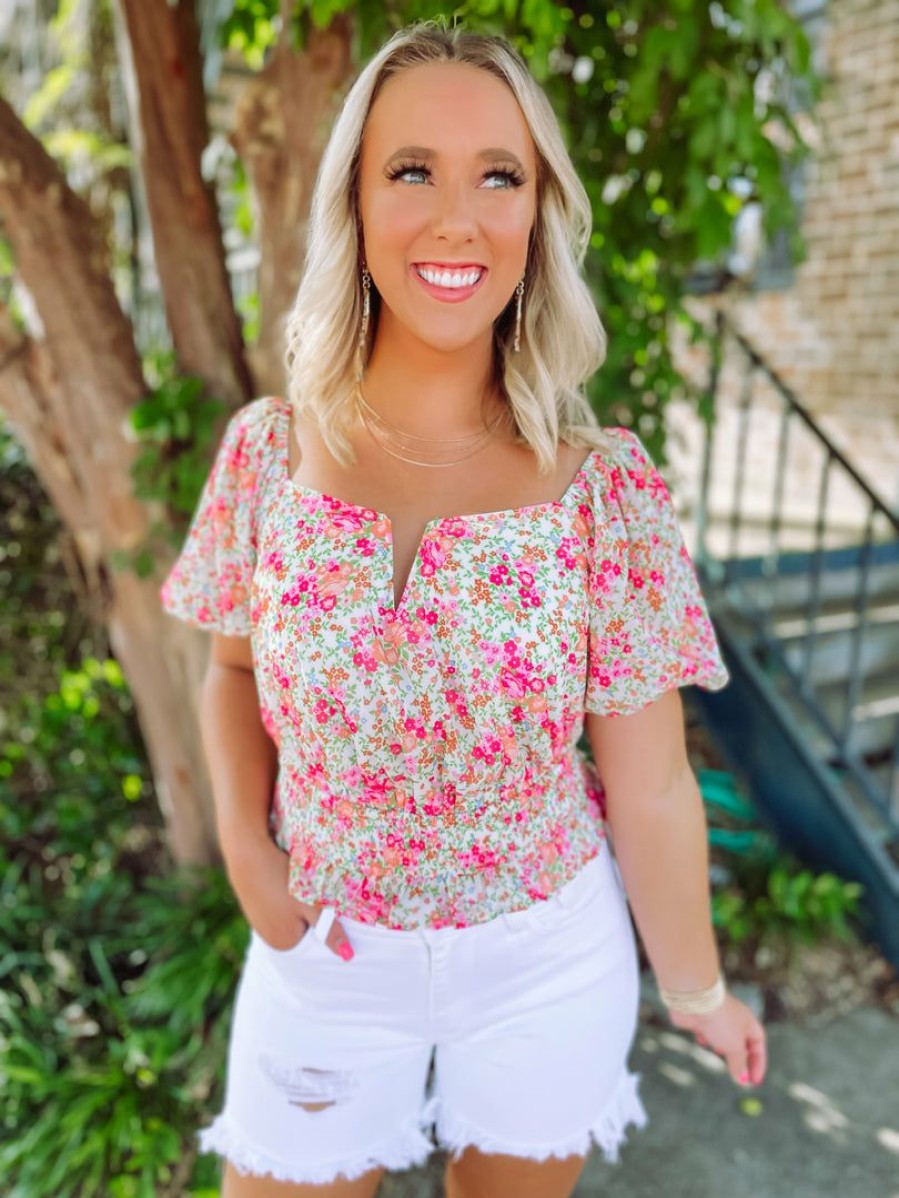 * Flying Tomato Sydney Floral Square Cropped Top Tops