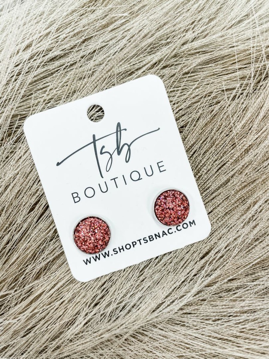 * Texas Bling Druzy Round Stud Earrings- Rose Gold Jewelry