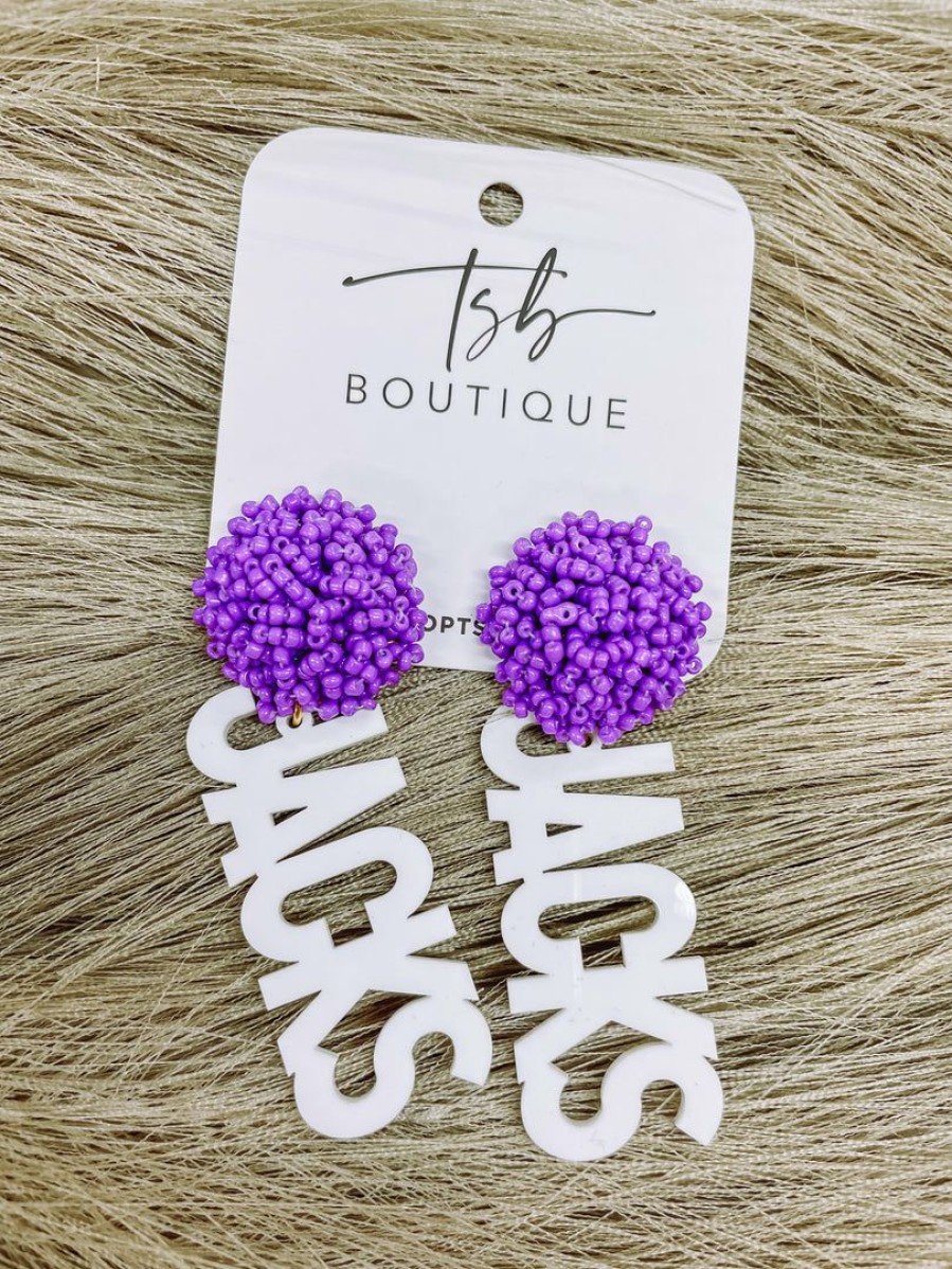 * Texas Bling White Jacks Light Purple Pom Earrings Sfa Jewelry