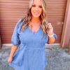 * Umgee Aubree Half Puff Sleeve Denim Dress Plus