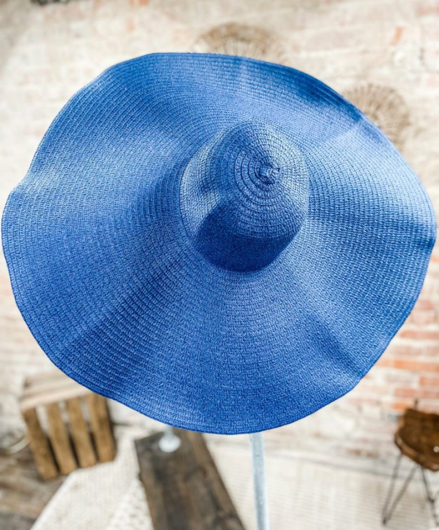 * Texas Bling Take Me Away: Resort Edition Everly Beach Sunshade Straw Hat- Navy Hats