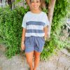 * Cotton Bleu Annie Color Blocked Shorts Set- Navy Sets Sets