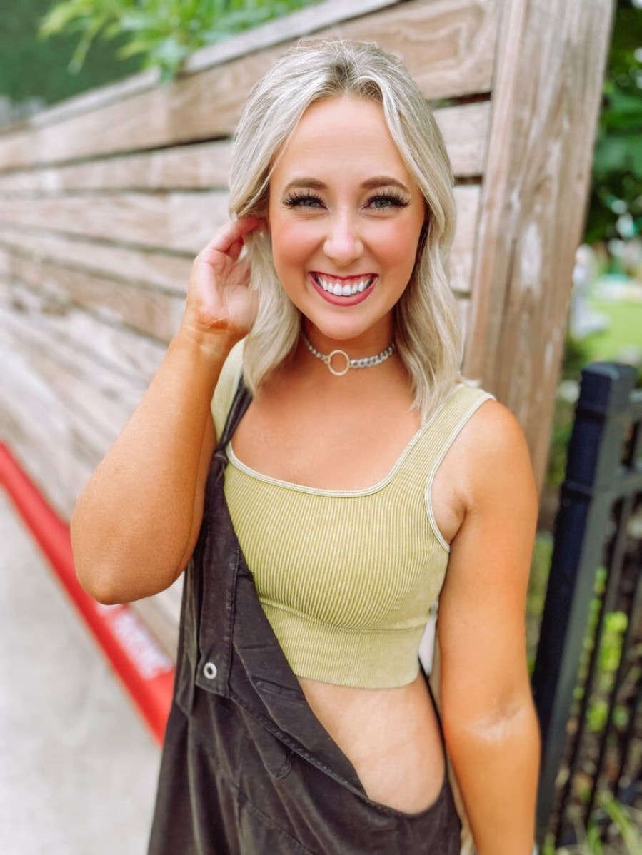 * Zenana Premium Eloise Ribbed Cropped Tank Top- Olive Mustard Tops Tops