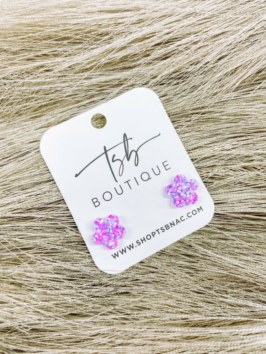 * Texas Bling Cotton Candy Glitter Daisy Stud Earrings Jewelry Jewelry