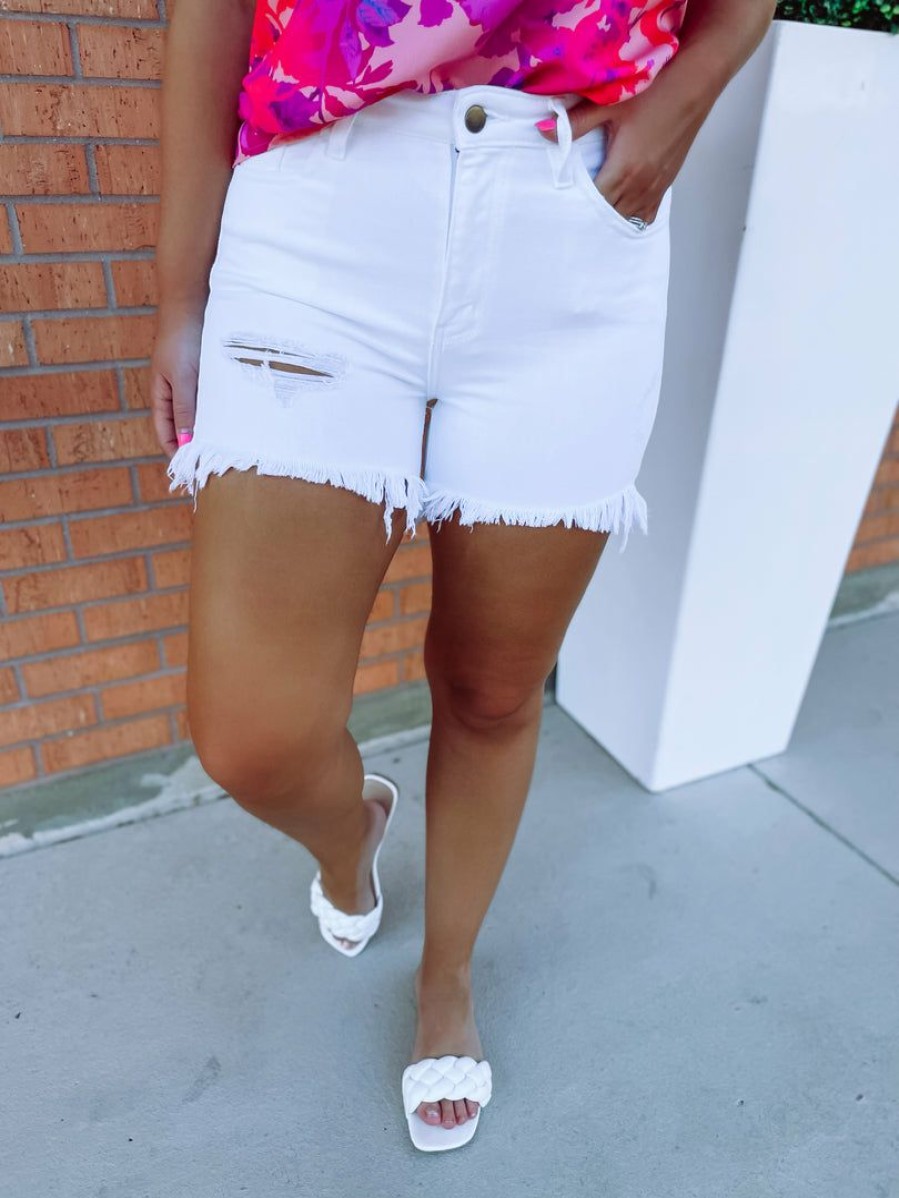 * Nature Denim Vanessa High Low Shorts- White Bottoms