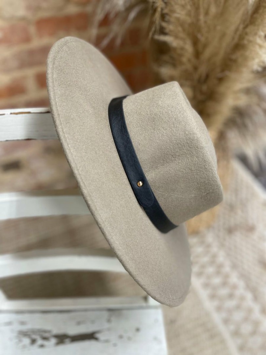 * Texas Bling Leia Wide Brim Felt Hat- Khaki Hats