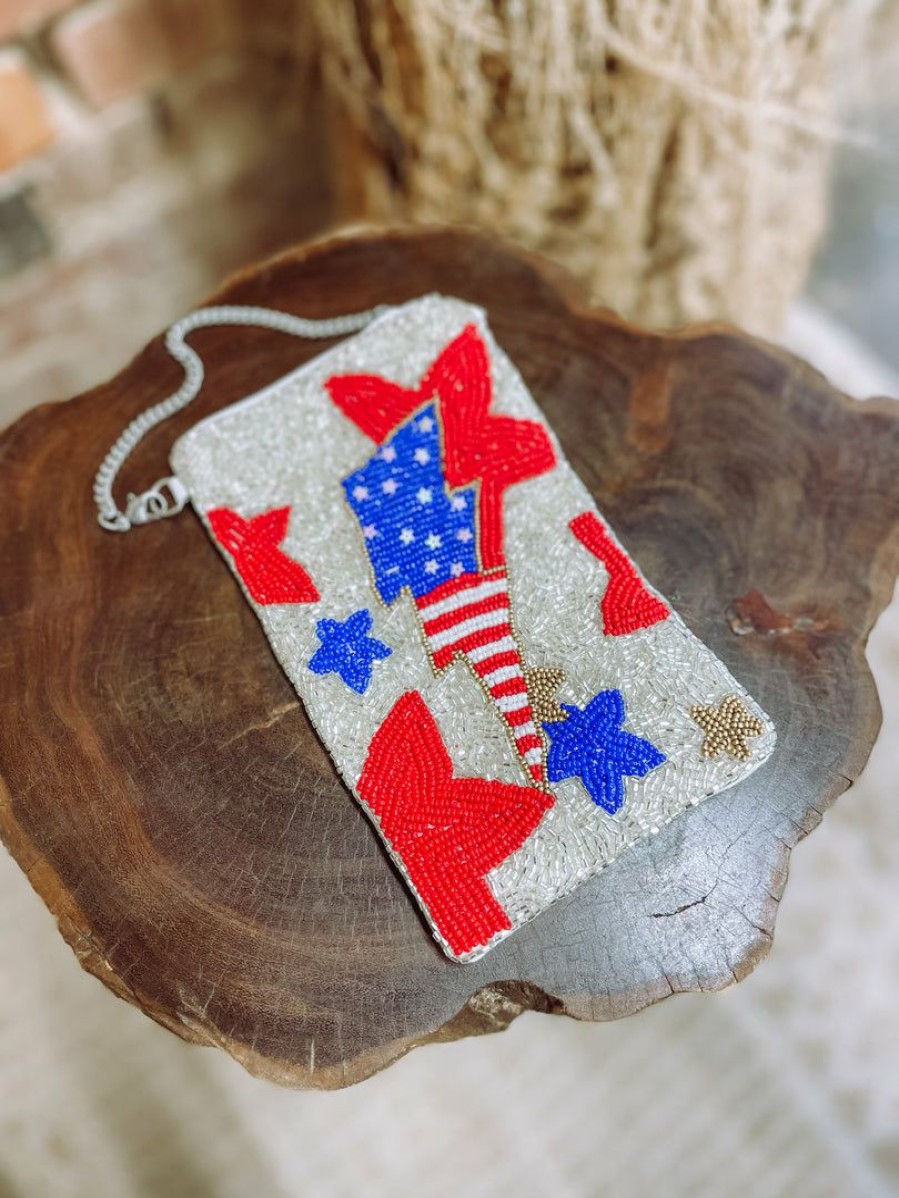 * Texas Bling American Flag Beaded Phone Pouch Bags Bags