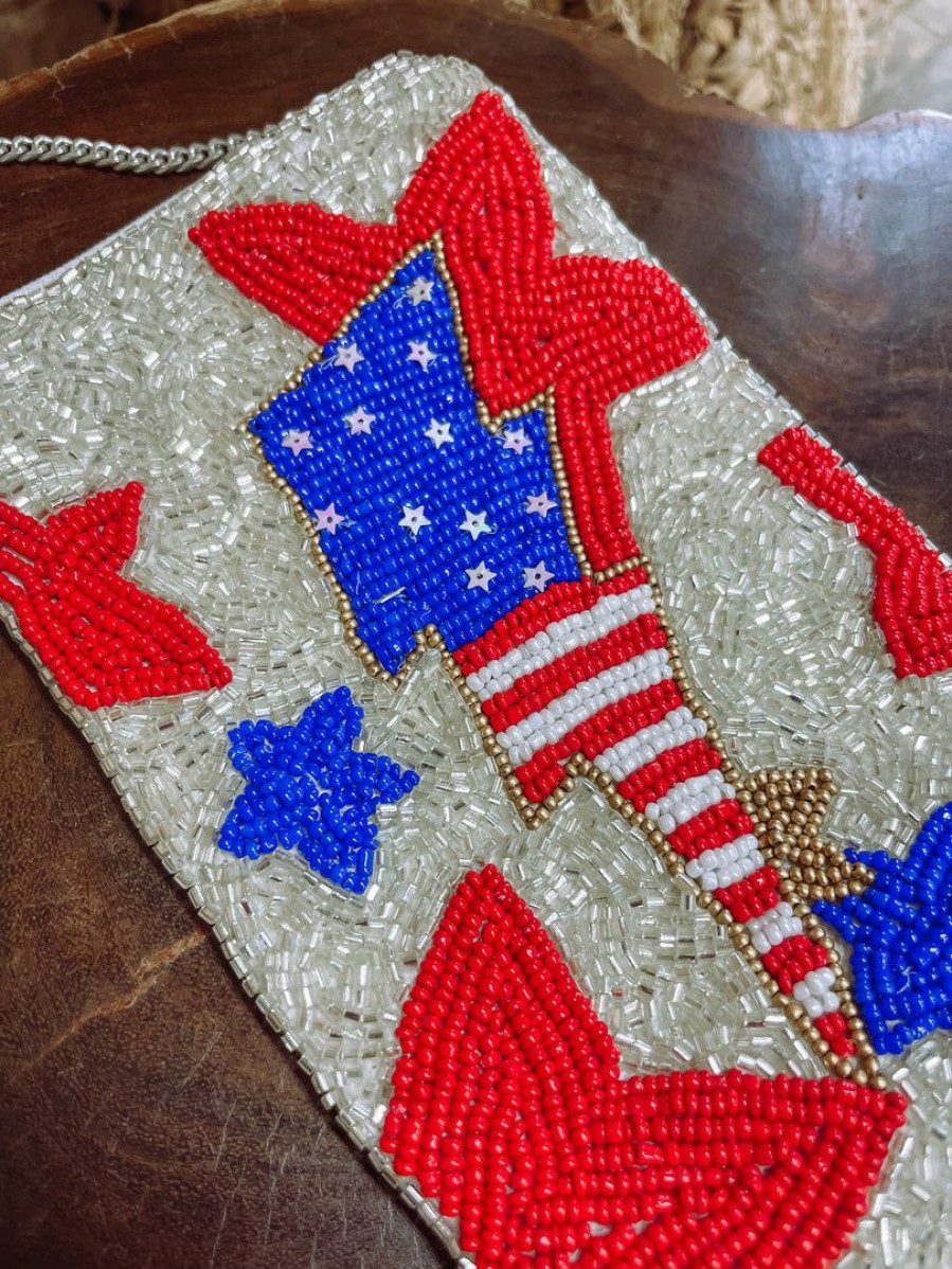 * Texas Bling American Flag Beaded Phone Pouch Bags Bags