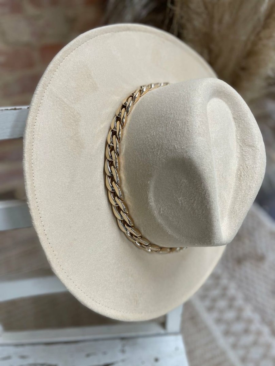 * Texas Bling Hats Koda Chunky Chain Detail Felt Hat- Beige Hats