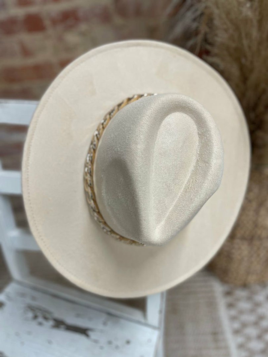 * Texas Bling Hats Koda Chunky Chain Detail Felt Hat- Beige Hats